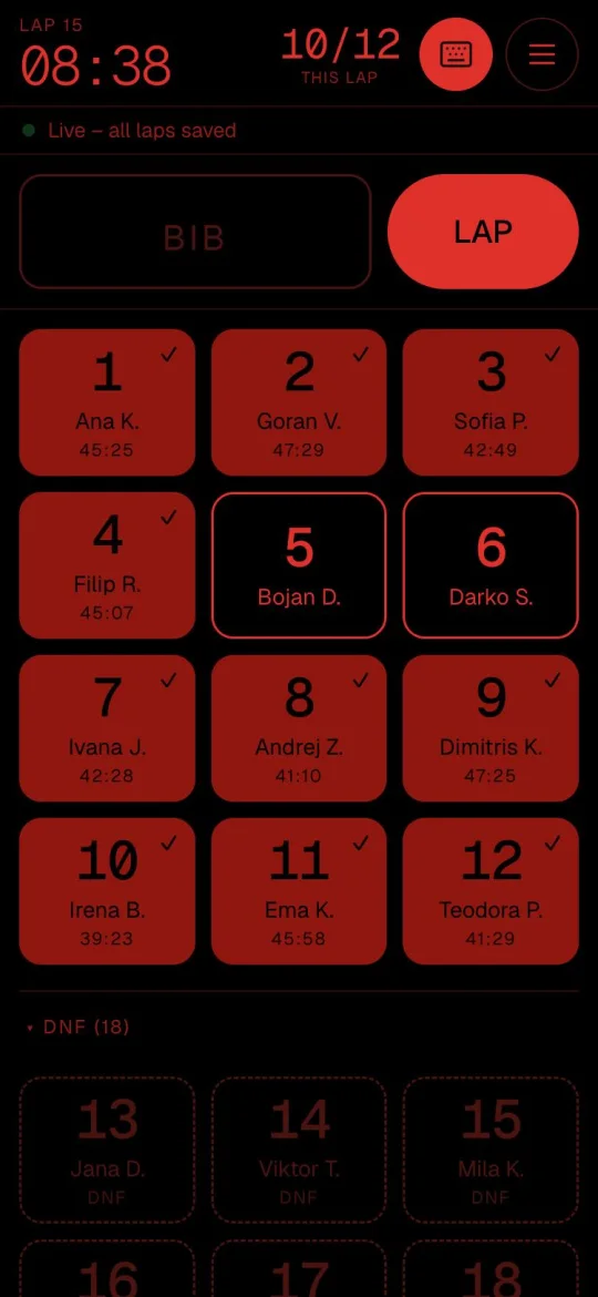 Night screen: red on black.